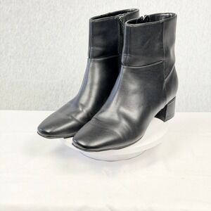 Calvin Klein Parry 2 Black Leather Square Toe Ankle Boots Block Heel Womens 8 M